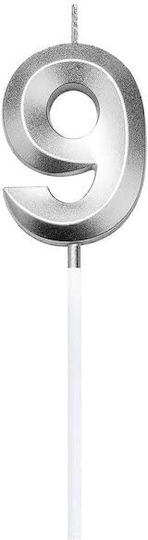 Number 9 Candle Alista Home Diamond Model 5 X 3.4 Cm Silver