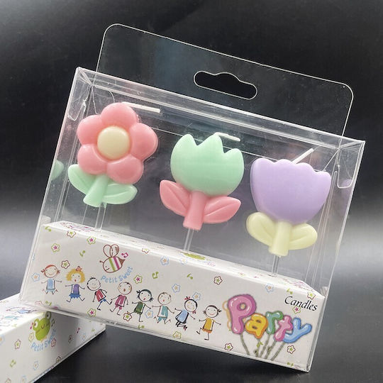 Set 3 Candles Alista Home Flower Theme Model 1 Made Paraffin Multicolor