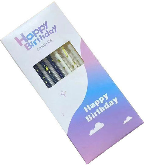 Set 6 Lumanări Lungă Alista Home Parafină 10 X 0.5 Cm Happy Birthday Alb Negru