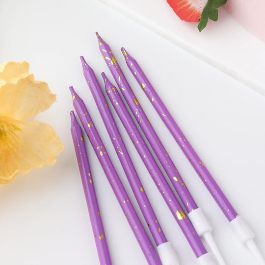 Set 6 Lumanări Lungă Alista Home Parafină 10 X 0.5 Cm Violet La Mulți Ani