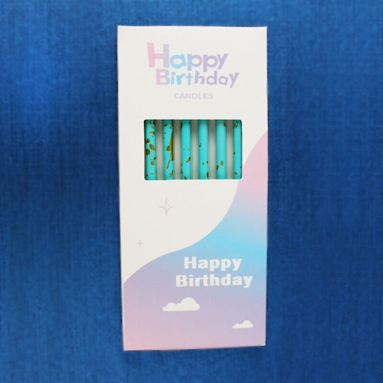 Set 6 Lumanări Lungă Albastru Parafină 10 X 0.5 Cm Happy Birthday