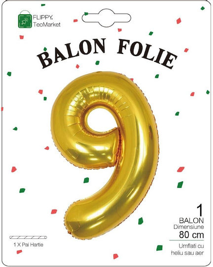 Număr 9 Folie Jumbo Auriu 80 cm