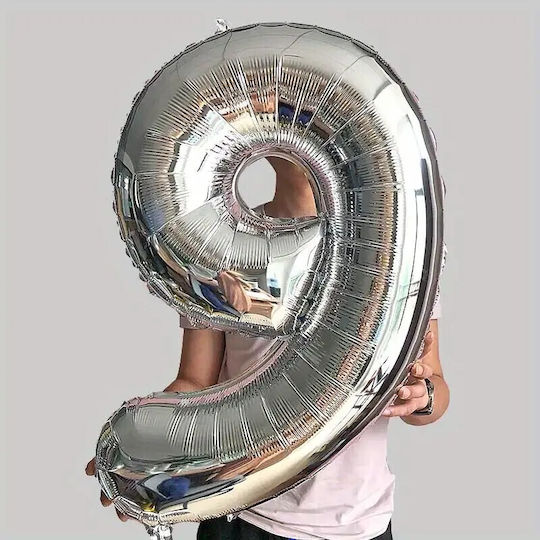Nummer 9 Folie Jumbo Silber 81cm