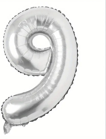 Nummer 9 Folie Jumbo Silber 81cm