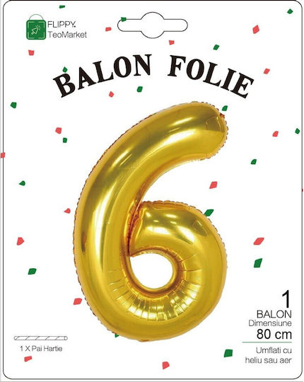 Număr 6 Folie Jumbo Auriu 80 cm
