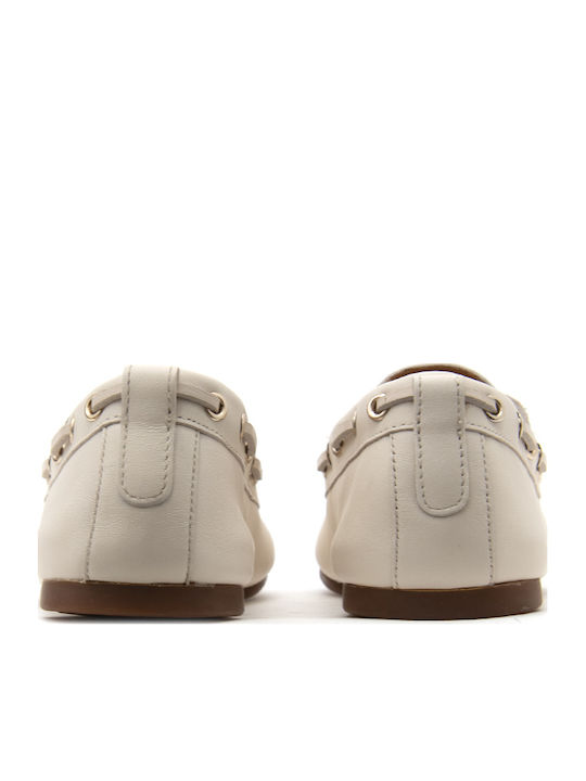 Leather Women's Boat Shoes in Beige Color