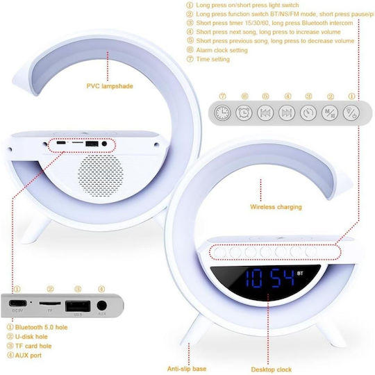 Uncle George Tabletop Digital Clock Plastic with Alarm Clock Radio and Wireless Charging White 01.06.04-0012