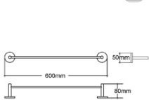 Conset Single Wall-Mounted Bathroom Rail with Screws Silver