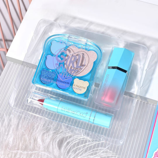 Set Machiaj 3 Produse Kevin Coco Ice Blue Bear 6 Culori 15.5 X 13 X 3.4 Cm