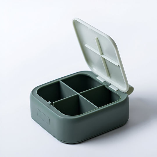 Cutie Mini Pentru Depozitarea Medicamentelor Alista Home 4 Compartimente Închidere Etanșă Portabilă Pătrată Verde Pp 7.5x7.5x3 Cm