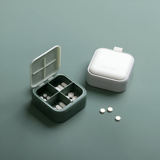 Cutie Mini Pentru Depozitarea Medicamentelor Alista Home 4 Compartimente Închidere Etanșă Portabilă Pătrată Verde Pp 7.5x7.5x3 Cm