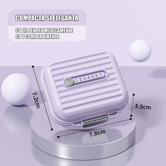 Cutie de Medicamente Alista Home Mov cu 7 Compartimente Portabilă Compactă 7.8x7.2x3.5 cm Ideală pentru Utilizare Zilnică