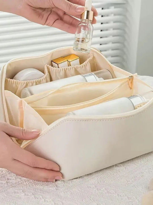 Geantă De Călătorie Pentru Cosmetice Portabilă Impermeabilă Din Piele Eco Cu Compartimente Multiple Și Fermoar 23 X 11.5 X 10.5 Cm Crem Geantă De Călătorie Pentru Cosmetice Portabilă Impermeabilă Din Piele Eco Cu Compartimente Multiple Și Fermoar 23 X 11.5 X 10.5 Cm Crem