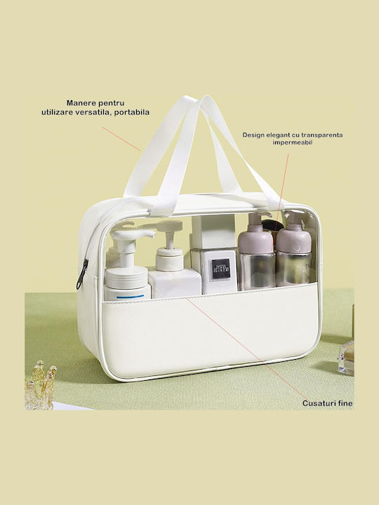 Geantă Cosmetică Alista Home Organizare Călătorie Material Textil Pvc Rezistentă La Apă Portabilă 30x12x21 Cm Albă