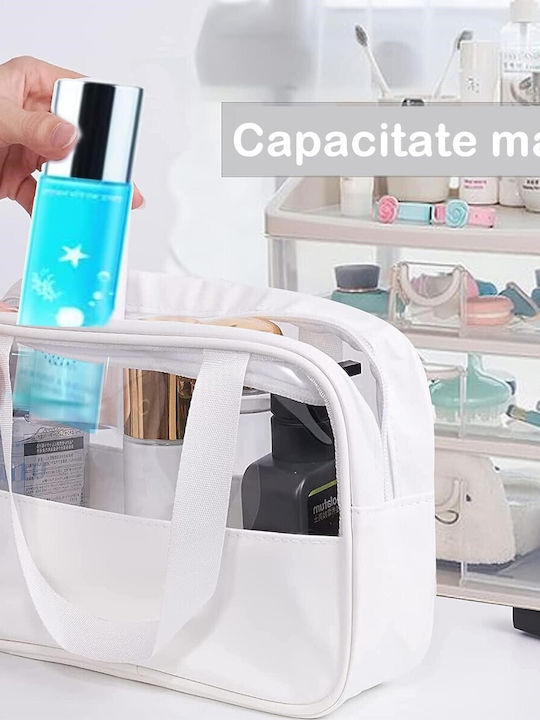 Geantă Cosmetică Alista Home Organizare Călătorie Material Textil Pvc Rezistentă La Apă Portabilă 30x12x21 Cm Albă