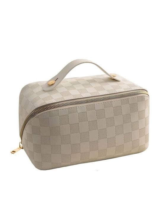 Geantă De Călătorie Pentru Cosmetice Alista Home Portabilă Impermeabilă Din Piele Eco Cu Compartimente Multiple Și Fermoar 22 X 13 X 12.5 Cm Albă În Carouri