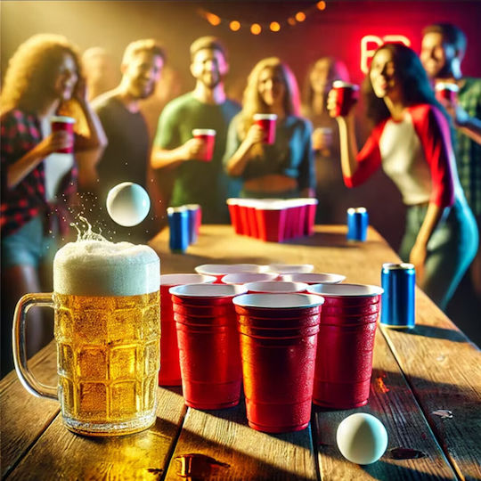 Joc De Băutură Beer Pong Alista Home Set 24 Bile De Tenis 24 Pahare Reutilizabile Joc Interactiv Pentru Adulți Albastre Portocalii
