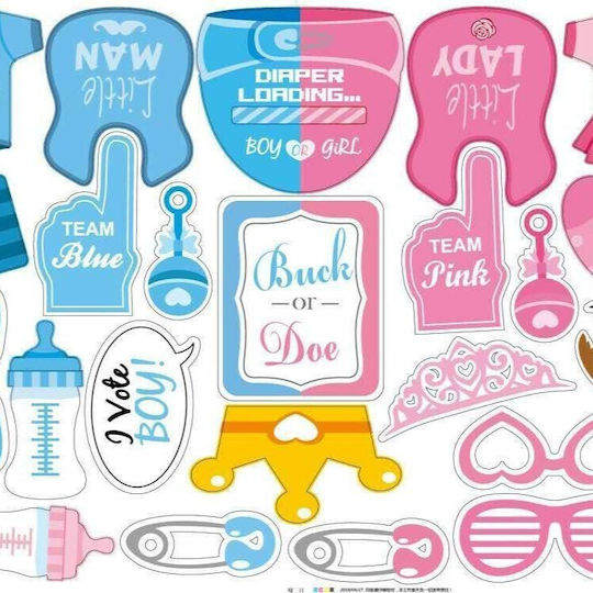 Set 30 Accesorii Pentru Petreceri Alista Home Cabina Foto Props Temă Gender Reveal Baby Shower Albastru-Roz