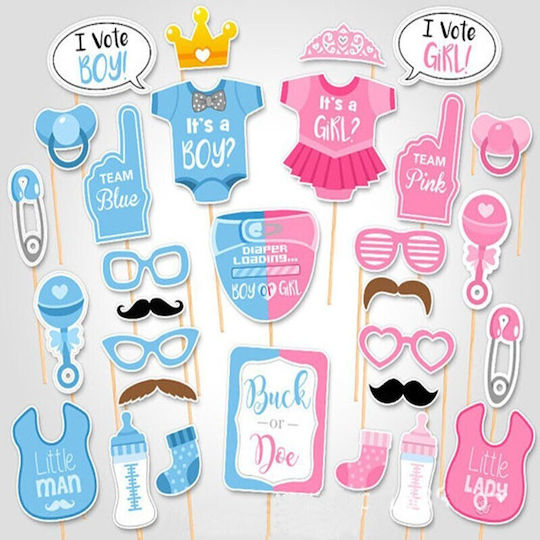 Set 30 Accesorii Pentru Petreceri Alista Home Cabina Foto Props Temă Gender Reveal Baby Shower Albastru-Roz