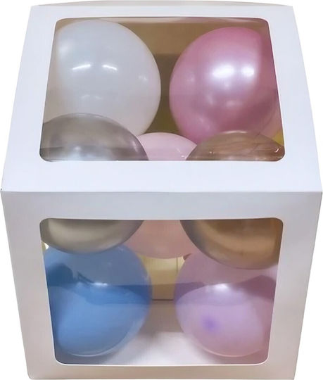 Set 4 Cutii Pentru Baloane Alista Home Model Simplu Tematică Zi De Naștere Cuburi Decorative Din Plastic Accesorii Pentru Petreceri Diverse 30 X 30 Cm Contur Alb Transparent