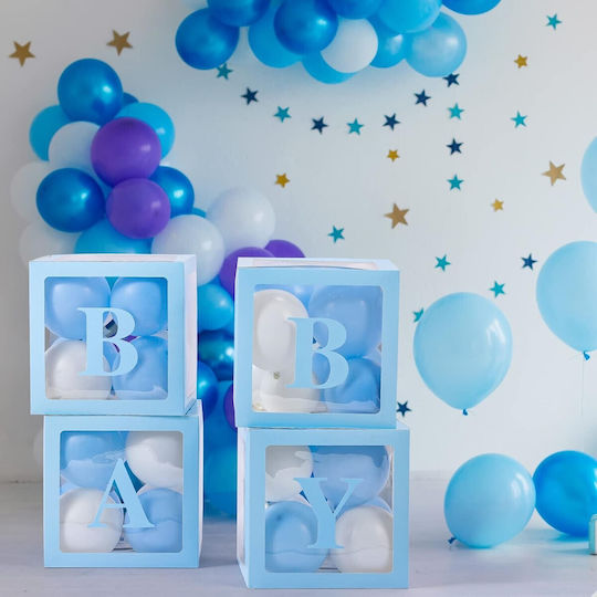 Set 4 Cutii Pentru Baloane Alista Home Baby Script Design Temă Dragoste Cuburi Decorative Din Plastic Accesorii Pentru Petreceri 30 X 30 Cm Contur Albastru Transparent