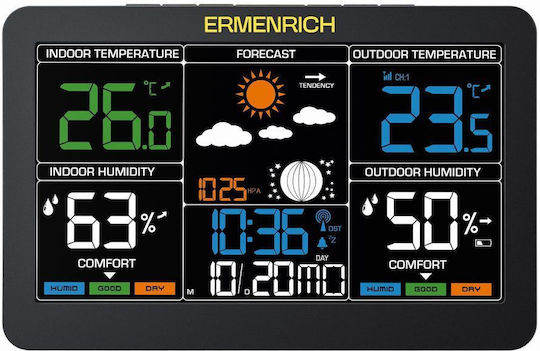 Ermenrich 86037 Ασύρματος Μετεωρολογικός Σταθμός Ψηφιακός Επιτραπέζιος Μαύρος