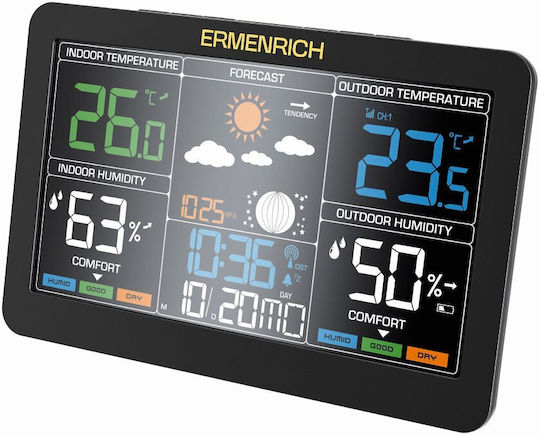 Ermenrich 86037 Ασύρματος Μετεωρολογικός Σταθμός Ψηφιακός Επιτραπέζιος Μαύρος
