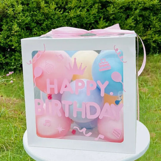 Cutie Baloane Alista Home Tematică La Mulți Ani! Design Script Baloane Albastre Roz Galbene Panglică Inclusă Contur Alb Transparent 30x30 Cm