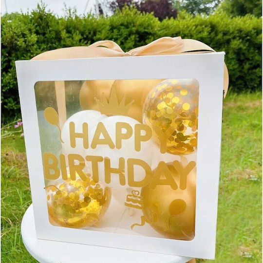 Cutie Baloane Alista Home Tematică La Mulți Ani! Design Script Auriu Baloane Albe Panglică Inclusă Contur Alb Transparent 30x30 Cm
