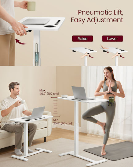 Wooden Computer Desk White with Metal Legs & Adjustable Height 70x40x65cm