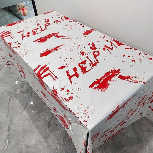 Husă De Masă Alista Home Cu Folie Tematică Halloween Help Me 137 X 274 Cm Alb Roșu