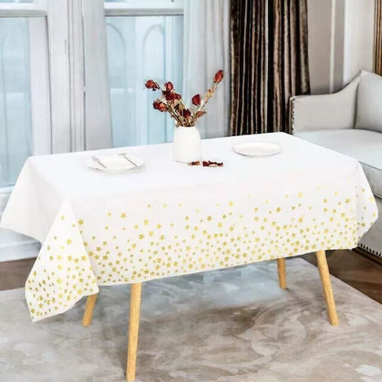 Husă De Masă Alista Home Folie Stele Aurii Imprimeu Impermeabil 137 X 274 Cm Albă