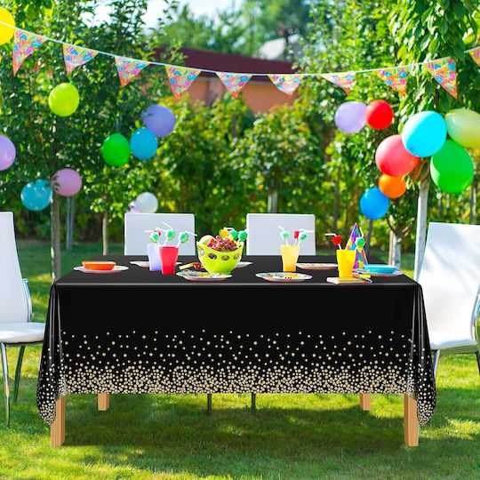 Husă De Masă Alista Home Din Peva Auriu Cu Buline Imprimat 137 X 274 Cm Rezistentă La Apă Şi Pete Curăţare Rapidă Negru