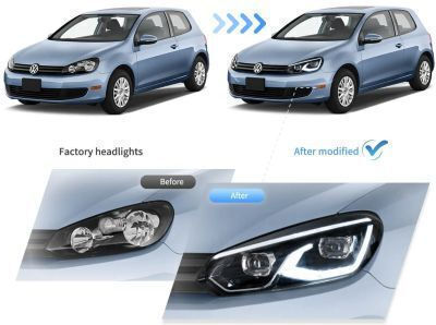 Front Led Lights 12V for Volkswagen Golf 2008-2014 2 Pieces