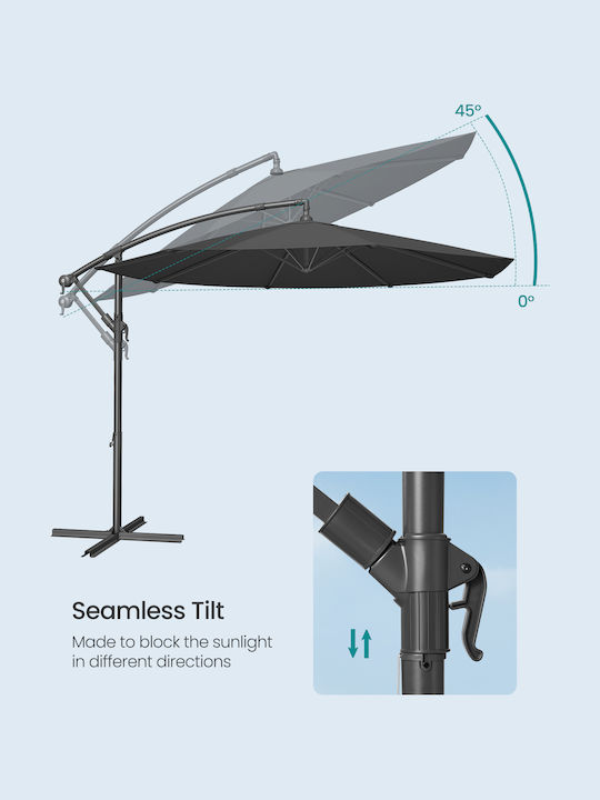 Umbrelă Suspendată Rotundă Metalică Gri Φ3xÎ2,45m