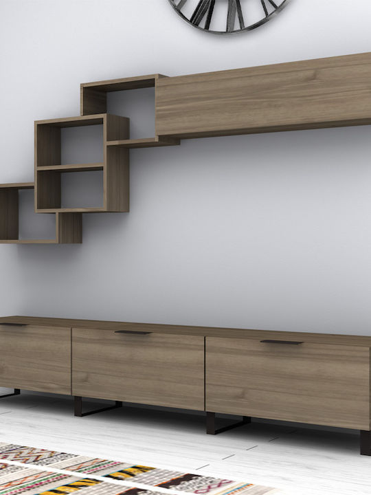 Living Room TV Unit Heydar Walnut L210xW35xH40cm