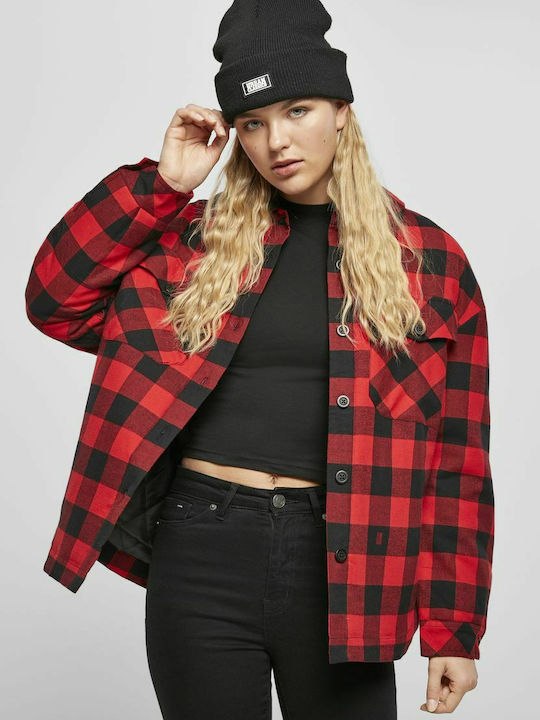 Femeie Carou Roșu Overshirt Oversized