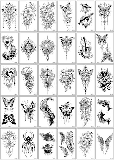 Set 30 Temporary Tattoos Alista Home Water-based Model 6 Black