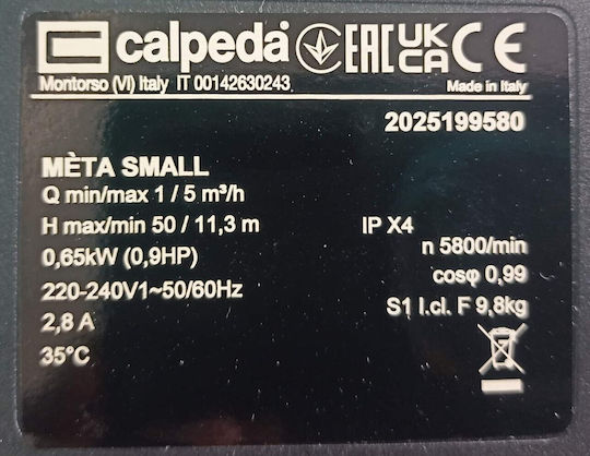 Calpeda Μονοφασικό Πιεστικό Συγκρότημα Νερού Χωρίς Δοχείο