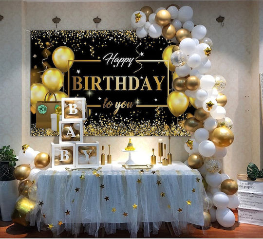 Banner Foto Stil Fundal Alista Home Pânză La Mulți Ani Design 185 X 110 Cm 6 M Sfoară Atașare În 4 Colțuri Negru Auriu