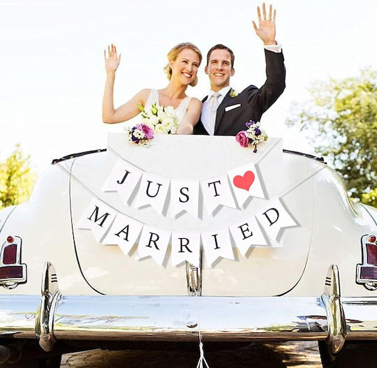 Dekorative Banner Alista Home Just Married Modell Hochzeitsthema Schwarz-Weiß