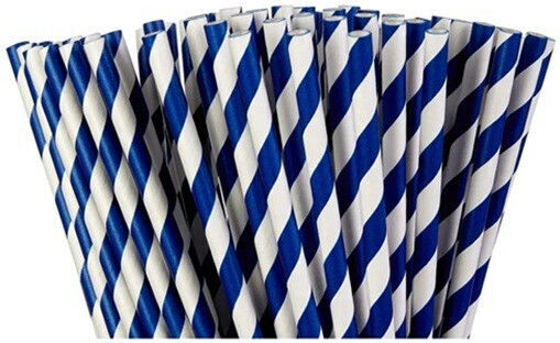 Set 25 Straws Alista Home Paper 20 Cm Striped Pattern White Dark Blue