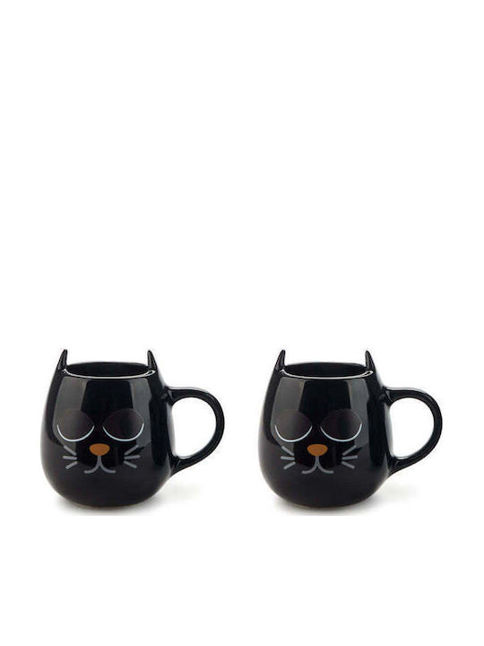 Balvi Wake Cat Set Ceramic Brown Coffee Cups Brown 2 Pieces