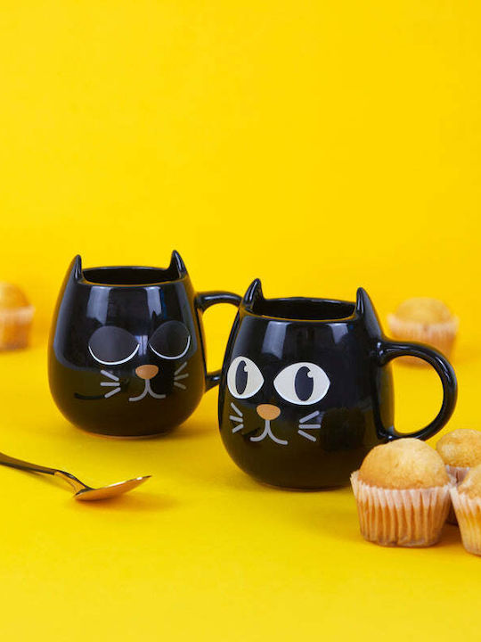 Balvi Wake Cat Set Ceramic Brown Coffee Cups Brown 2 Pieces