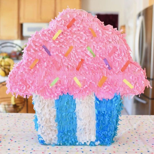 Pinata Briosa Cupcake Petrecere Din Hârtie Creponată Carton Roz 45 X 35 X 10 Cm
