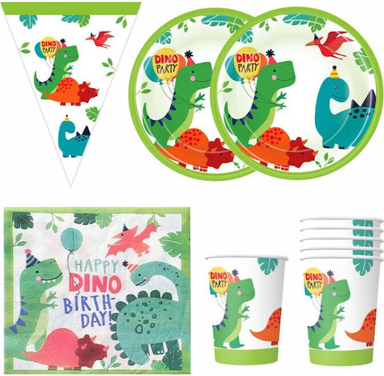 Set 20 Servetele Pentru Petreceri De Cină La Mulți Ani Alista Home Design Dinozaur Tematică De Ziua De Naștere 33x33 Cm Verzi