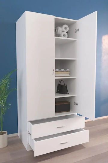 Kleiderschrank Mit Spiegel 2 Türen 5 Regale 2 Schubladen Weiß 80x51x180cm