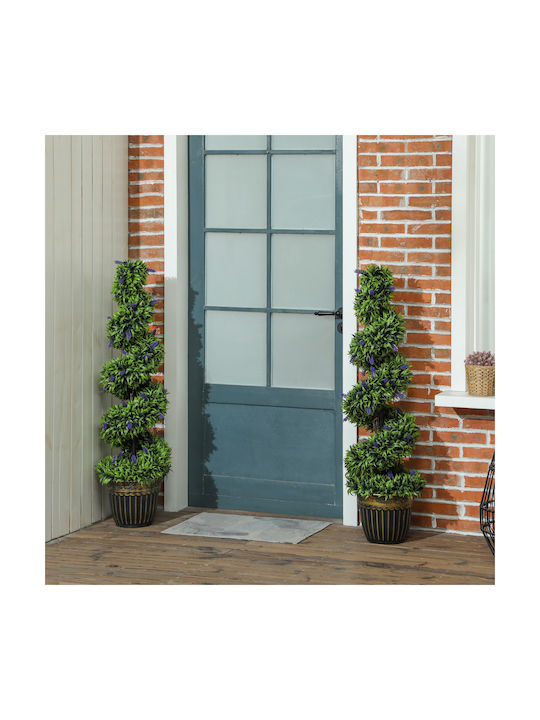 Homcom Set of 2 Artificial Plants Spiral Design Cement Base Green