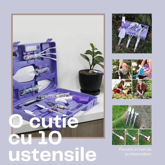 Set 10 Accesorii Grădină Alista Home Geantă Depozitare Inclusă Oțel Inoxidabil 37 X 28 Cm Mov