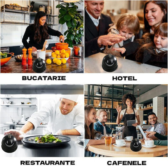 Clopoțel Metalic Multifuncțional Alista Home Negru Cu Față Zâmbitoare Imprimată 7.5x7.5x6.5 Cm Recepție Restaurant Cafenele